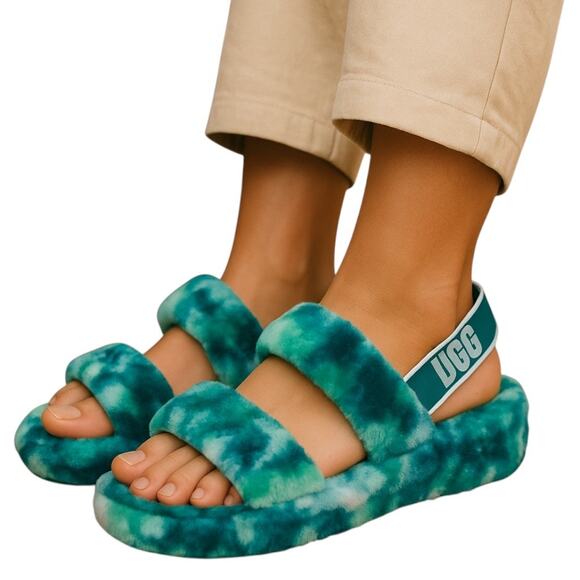 UGG Australia Oh Yeah Marble Sldie Sandals Green Size 6 - Picture 2 of 13